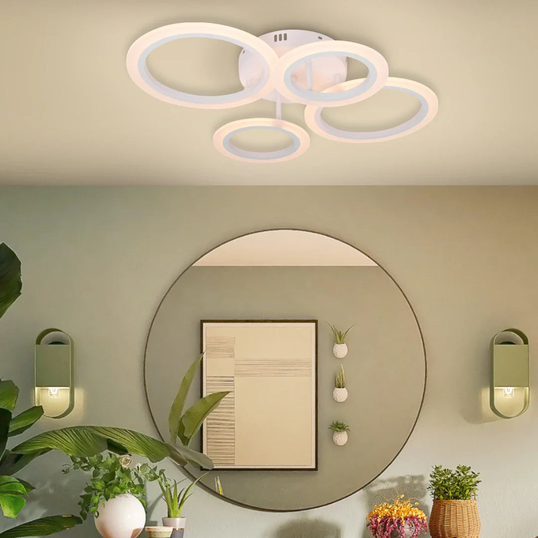 Lustra LED cu telecomanda BETTY 44W, 4 Cercuri, lumina Rece/Calda/Neutra, Dimabila, Alb