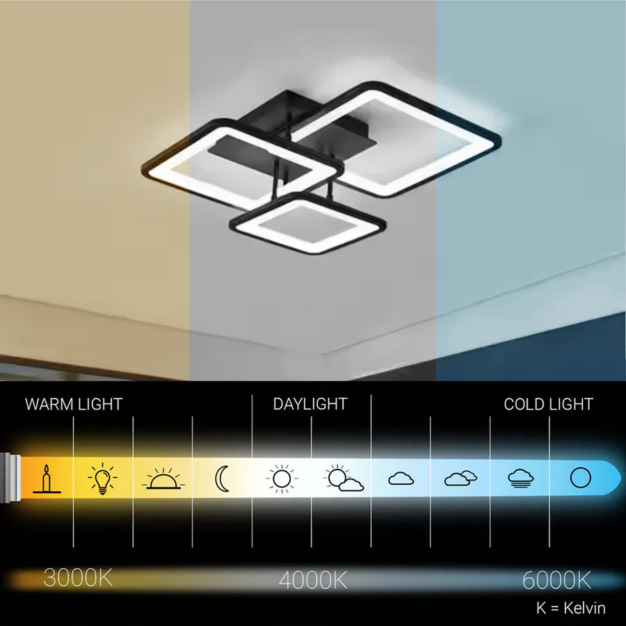 Lustra LED cu telecomanda ZOE 60W, 3 Patrate, lumina Rece/Calda/Neutra, Dimabila, Negru