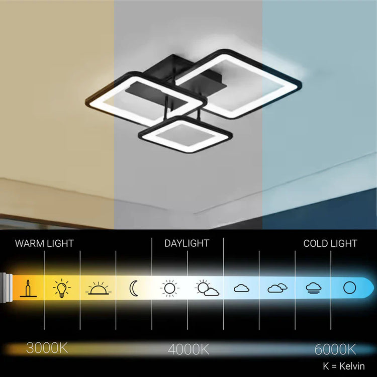 Lustra LED cu telecomanda ZOE 60W, 3 Patrate, lumina Rece/Calda/Neutra, Dimabila, Negru