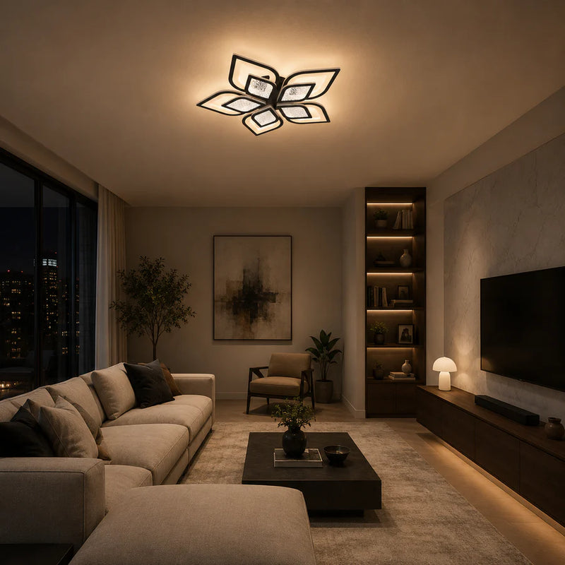 Lustra LED cu telecomanda DALIA 96W, 5 Petale, lumina Rece/Calda/Neutra, Dimabila, Negru-3