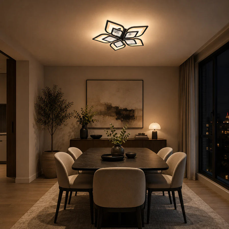 Lustra LED cu telecomanda DALIA 96W, 5 Petale, lumina Rece/Calda/Neutra, Dimabila, Negru-2