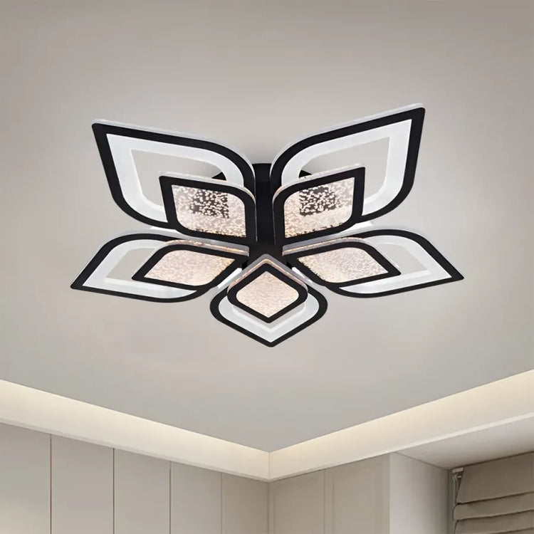 Lustra LED cu telecomanda DALIA 96W, 5 Petale, lumina Rece/Calda/Neutra, Dimabila, Negru