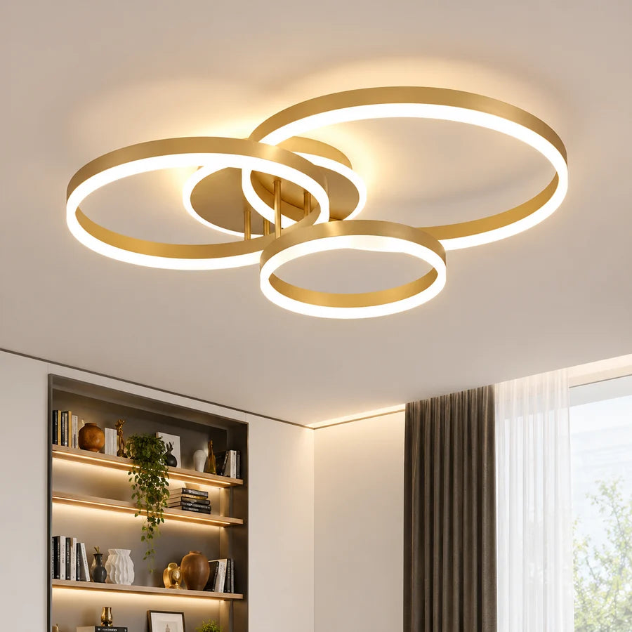 Lustra LED cu telecomanda RIGA LILITH 68W, 3 Cercuri, lumina Rece/Calda/Neutra, Dimabila, Auriu Lucios-1