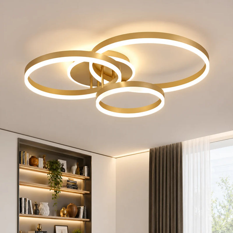 Lustra LED cu telecomanda RIGA LILITH 68W, 3 Cercuri, lumina Rece/Calda/Neutra, Dimabila, Auriu Lucios-1