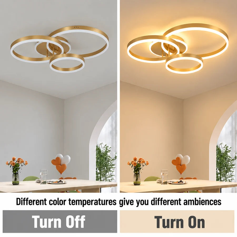 Lustra LED cu telecomanda RIGA LILITH 68W, 3 Cercuri, lumina Rece/Calda/Neutra, Dimabila, Auriu Lucios-2