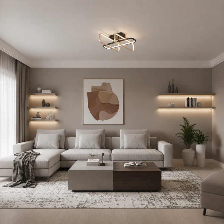 Lustra LED cu telecomanda TRANBERG, 3 surse(1negre+2auriu), 3000K/4000K/6000K, 144W, Metal și Plastic, Negru