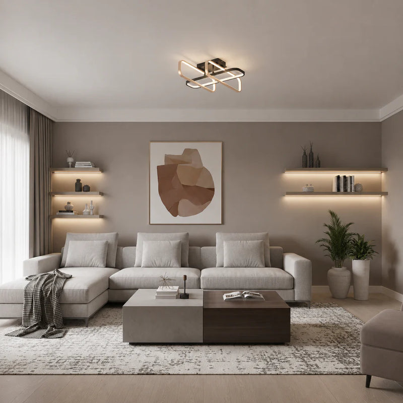 Lustra LED cu telecomanda TRANBERG, 3 surse(1negre+2auriu), 3000K/4000K/6000K, 144W, Metal și Plastic, Negru-2