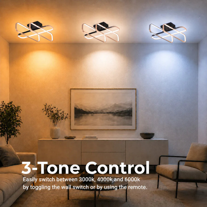 Lustra LED cu telecomanda TRANBERG, 3 surse(1negre+2auriu), 3000K/4000K/6000K, 144W, Metal și Plastic, Negru-5