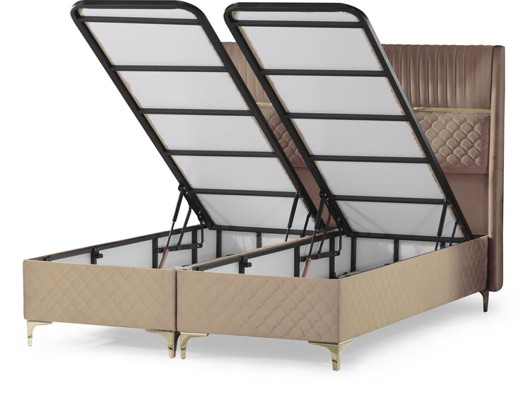 Pat Mamu, 160x200 cm, cappuccino, cu saltea si somiera metalica rabatabil