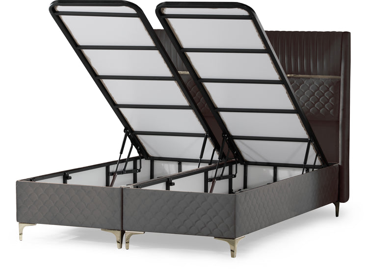 Pat Mamu, 160x200 cm, gri, cu saltea si somiera metalica rabatabila