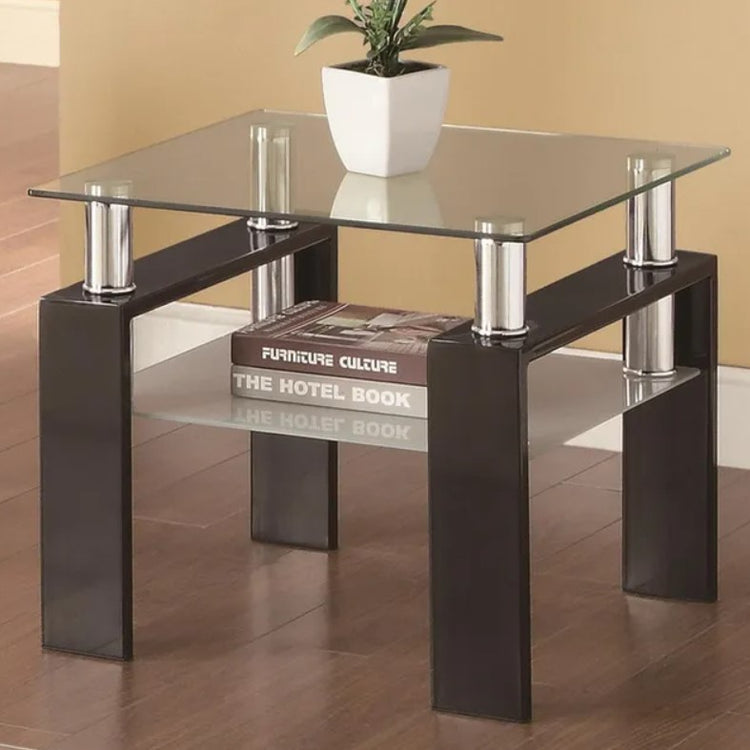 Masa Cafea MC-05, 60x60x51 cm, Sticla Securizata, MDF, Wenge