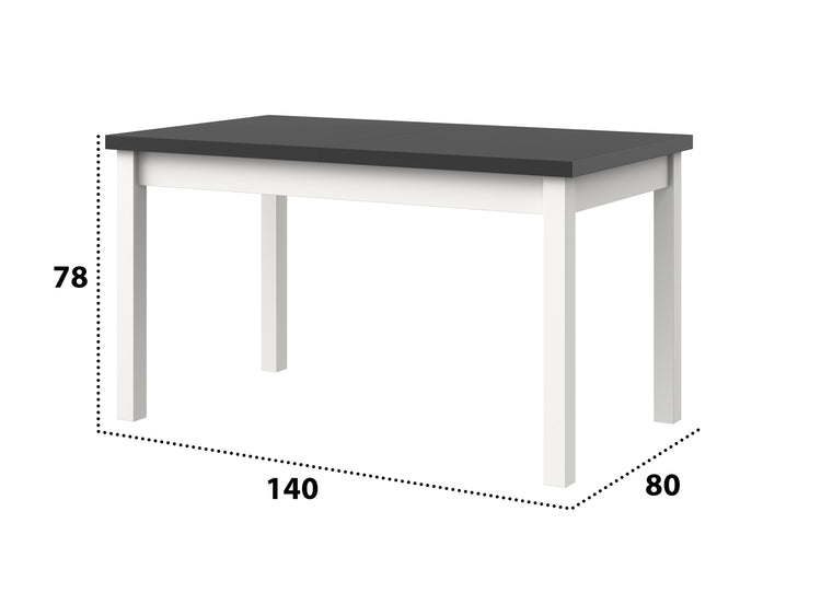 Masa extensibila 140x180 cm mb-21 modena1, alb/grafit, lemn masiv de fag si pal