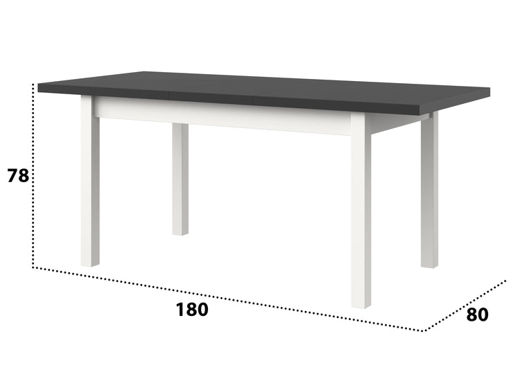 Masa extensibila 140x180 cm mb-21 modena1, alb/grafit, lemn masiv de fag si pal