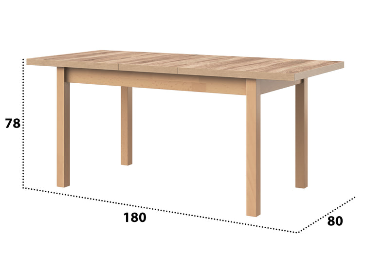 Masa extensibila 140-180x80 cm mb-21 modena1, sonoma, lemn masiv de fag si pal