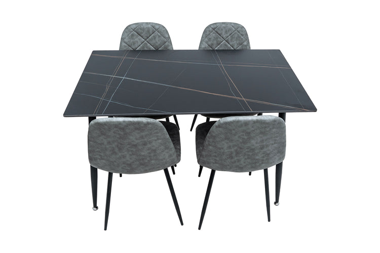 Set masa MBS-40 negru, cu 4 scaune tapitate gri deschis