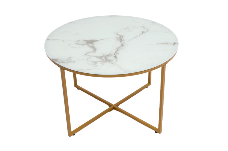 Masa cafea HT-140, 70x70x45 cm, alb, Sticla securizata