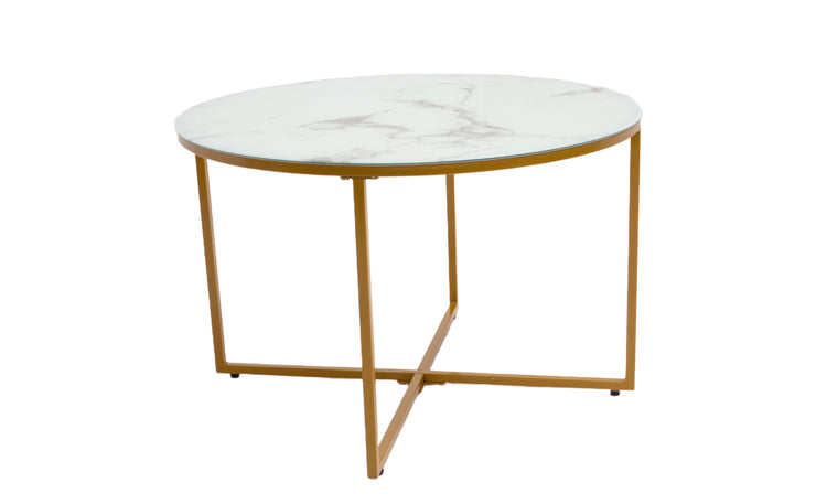 Masa cafea HT-140, 70x70x45 cm, alb, Sticla securizata