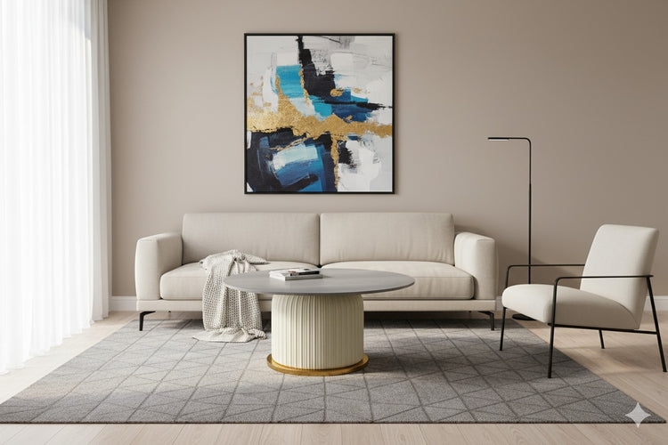 Masa cafea MC-144, 50x47 cm, gri/crem-auriu, piatra sinterizata