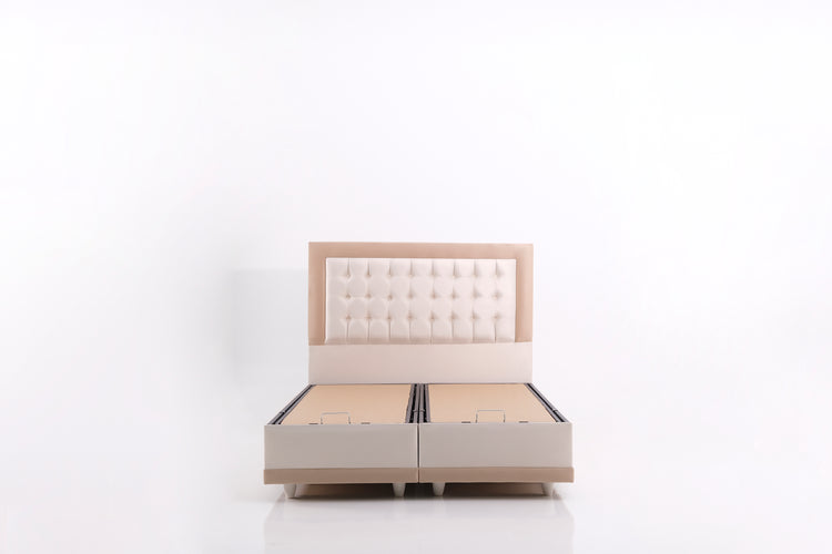 Pat Monday, 160x200 cm, cappuccino, cu saltea si somiera metalica rabatabila