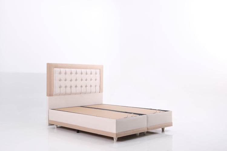 Pat Monday, 160x200 cm, cappuccino, cu saltea si somiera metalica rabatabila