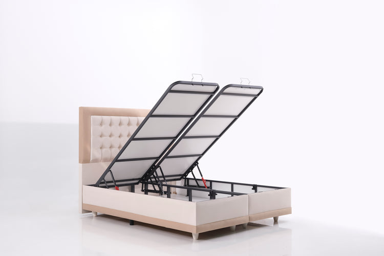 Pat Monday, 160x200 cm, cappuccino, cu saltea si somiera metalica rabatabila