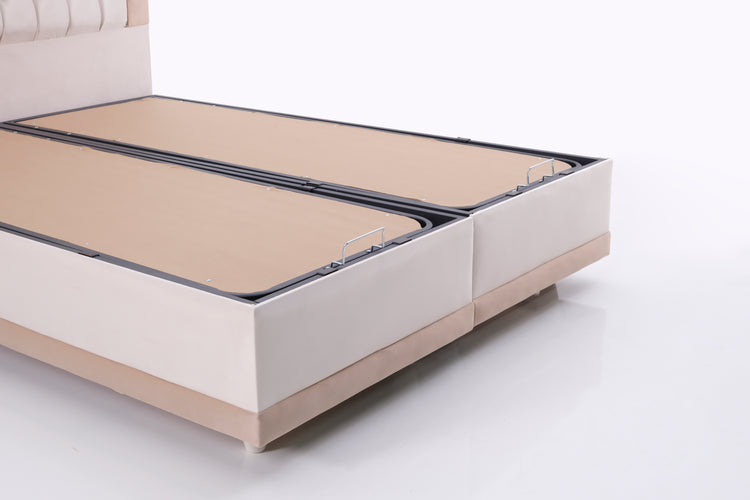 Pat Monday, 160x200 cm, cappuccino, cu saltea si somiera metalica rabatabila