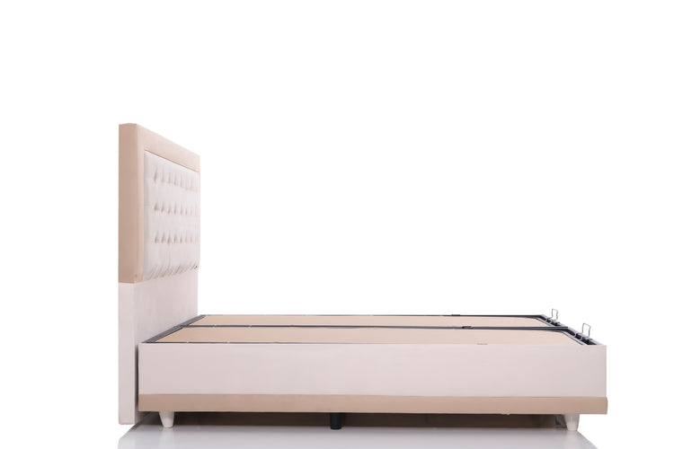 Pat Monday, 160x200 cm, cappuccino, cu saltea si somiera metalica rabatabila