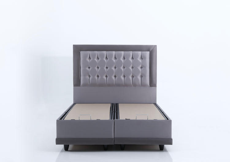 Pat Monday, 160x200 cm, gri, cu saltea si somiera metalica rabatabila