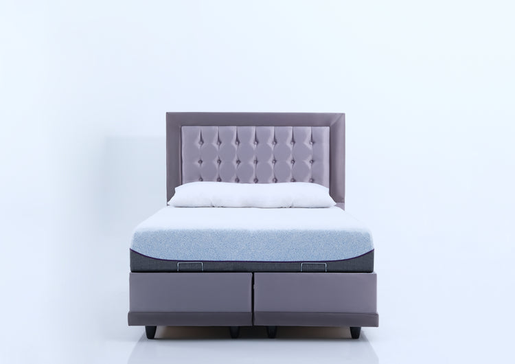 Pat Monday, 160x200 cm, gri, cu saltea si somiera metalica rabatabila