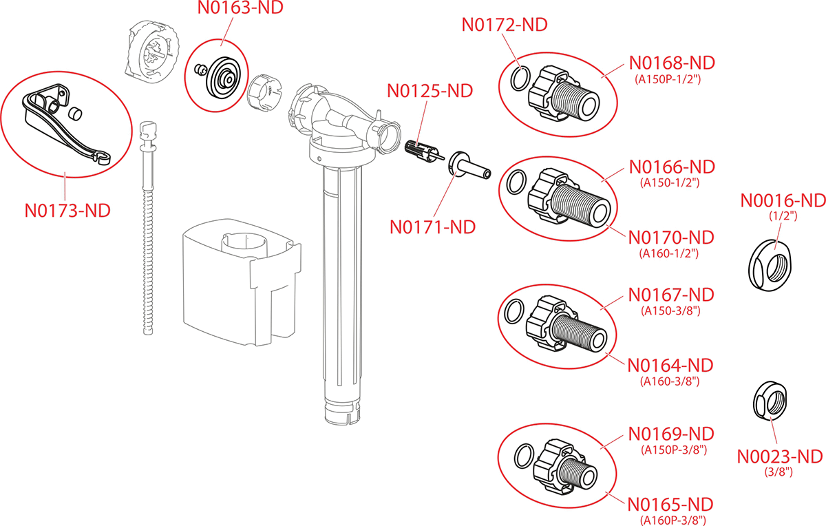 Flotor WC cu filete de alamă G 1/2" și G 3/8"-3