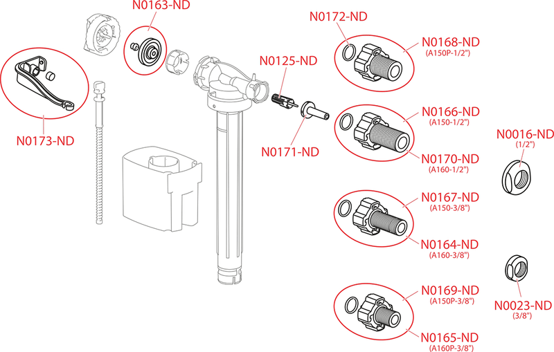 Flotor WC cu filete de alamă G 1/2" și G 3/8"-3