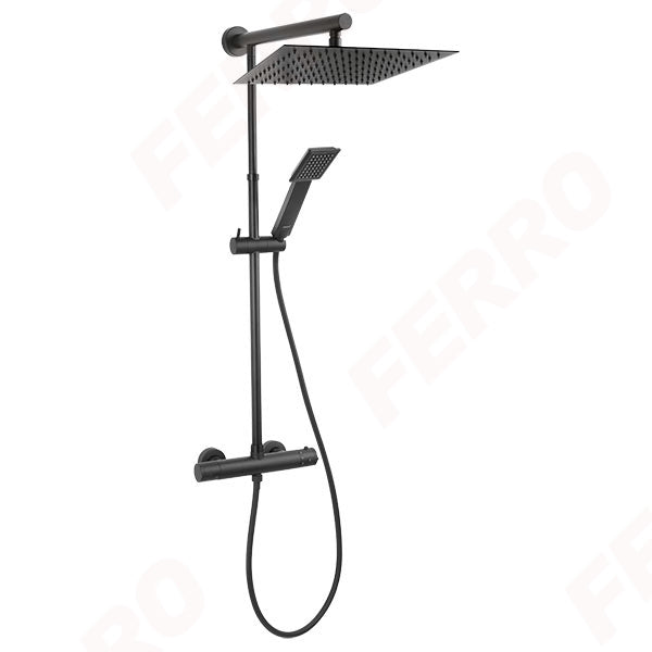 Trevi Square - Sistem de dus cu baterie termostatata, negru mat, NP75SQ-TRV7U-BL-1