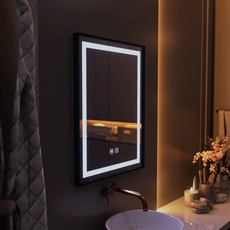 Oglinda LED Rectangulara, 60x80cm, EDGE Touch, Sistem Dezaburire, Rama Neagra-3