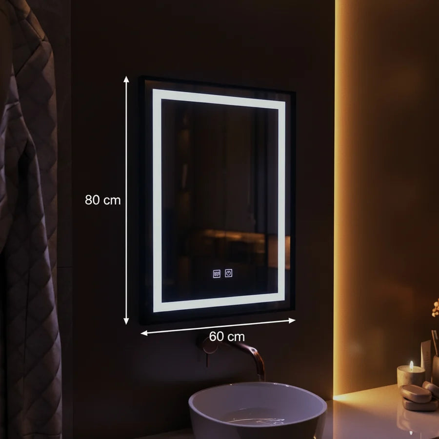 Oglinda LED Rectangulara, 60x80cm, EDGE Touch, Sistem Dezaburire, Rama Neagra-4