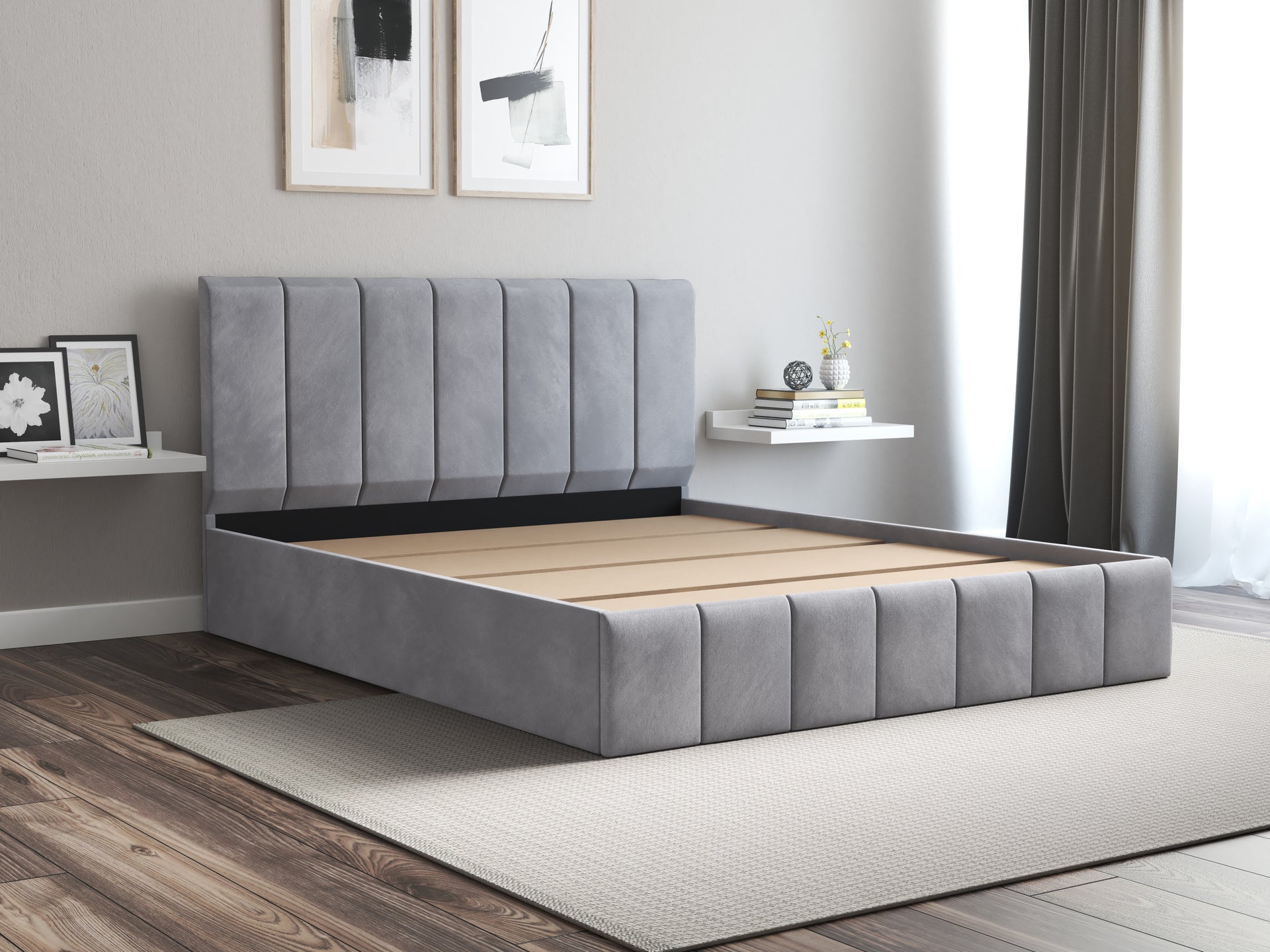 Pat Cozy, 140x200 cm, gri deschis, suport saltea din PAL