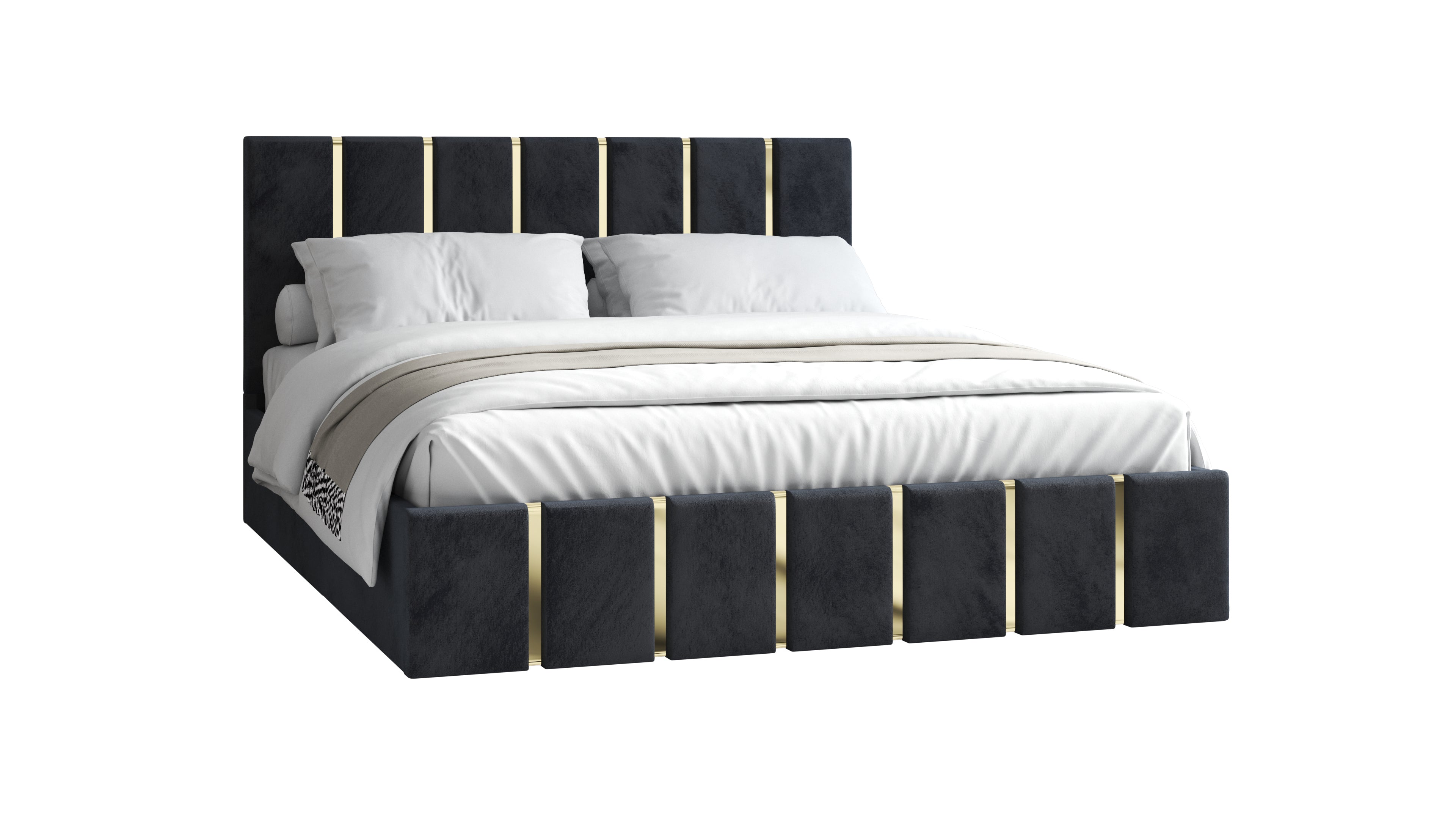 Pat Venezia, 160x200 cm, fara picioare, negru/auriu, suport saltea