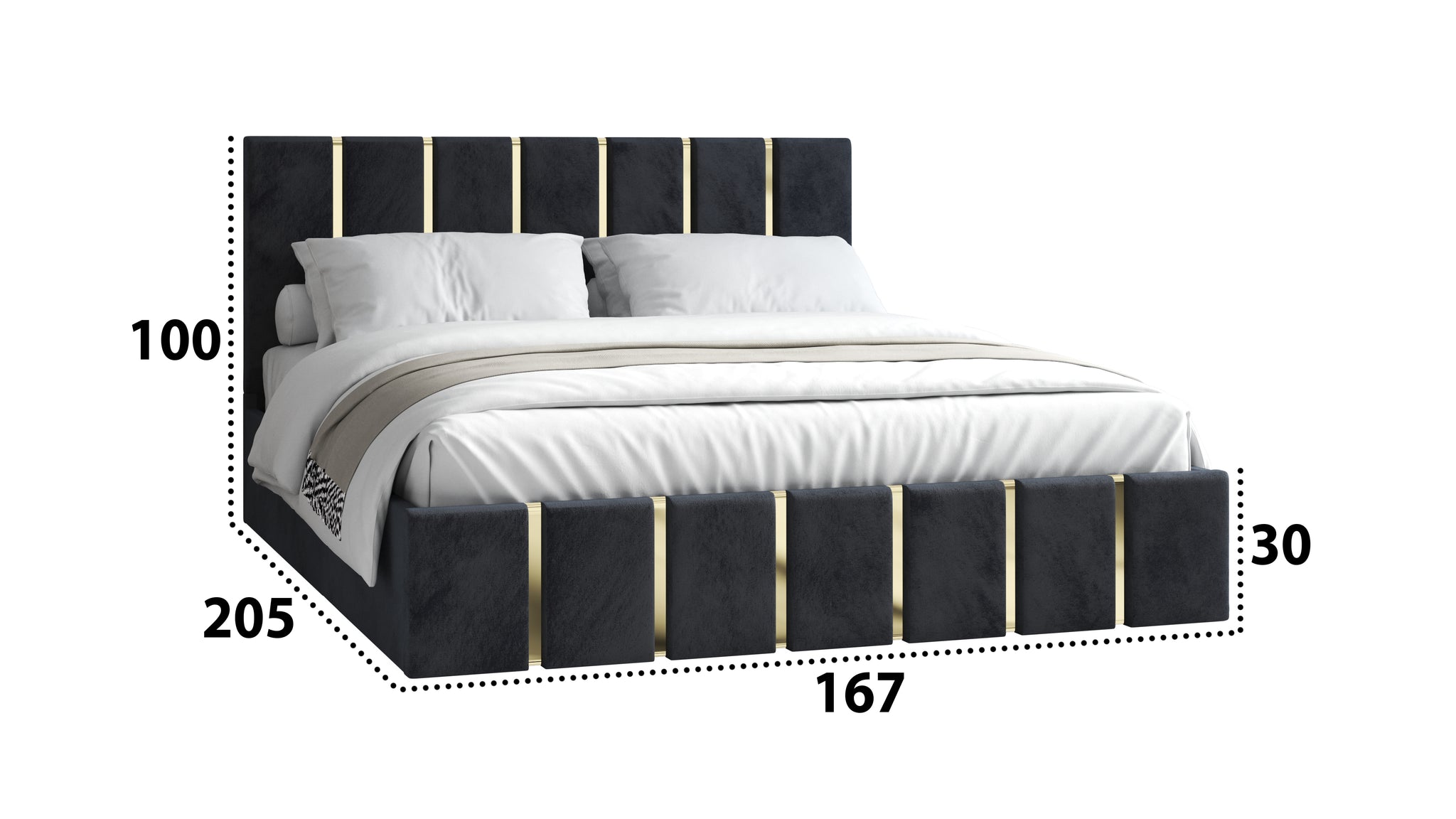 Pat Venezia, 160x200 cm, fara picioare, negru/auriu, suport saltea