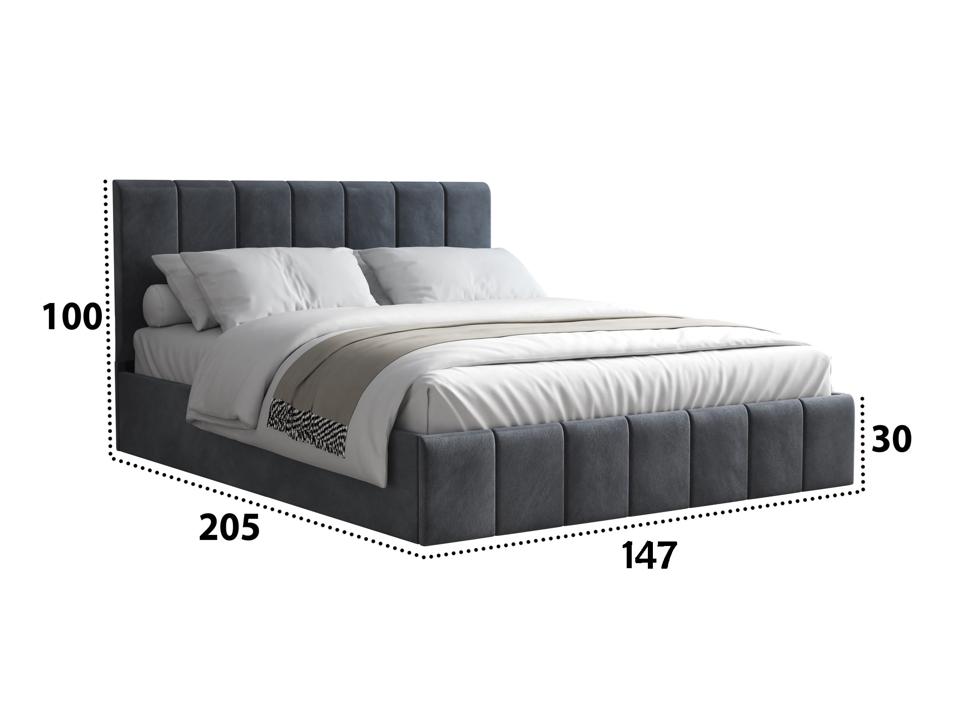 Pat Cozy, 140x200 cm, gri inchis, suport saltea din PAL