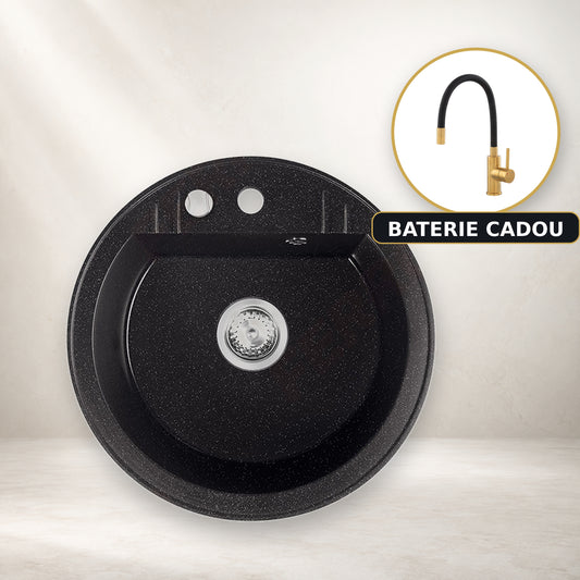 Chiuveta Rotunda cu O Cuva, Ø51 cm, Grafit Lucios + Baterie Flexibila Cadou