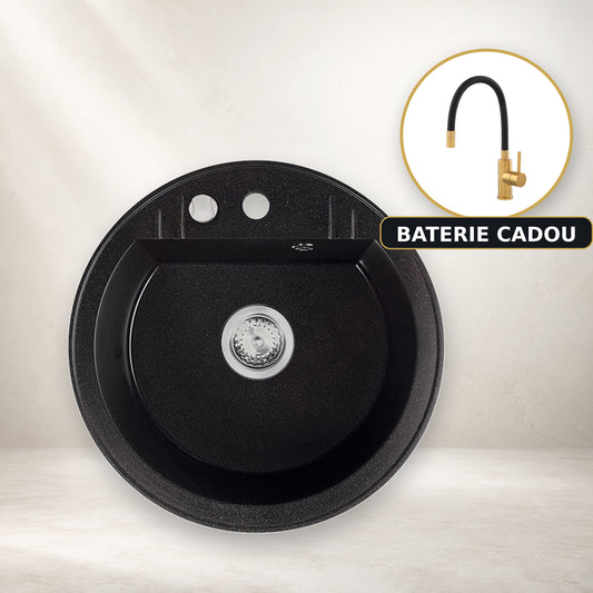 Chiuveta Rotunda cu O Cuva, Ø51 cm, Grafit + Baterie Flexibila Cadou