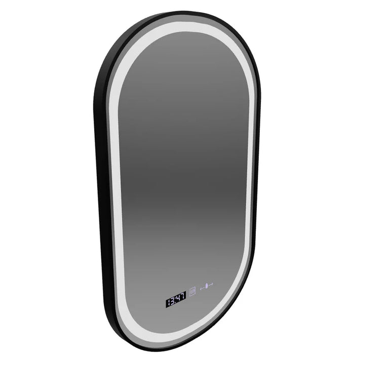 Oglinda LED Touch Helmut Sistem Dezaburire, Ceas si Temperatura 50x90 cm Rama Negru Brushed Marcello Funghi