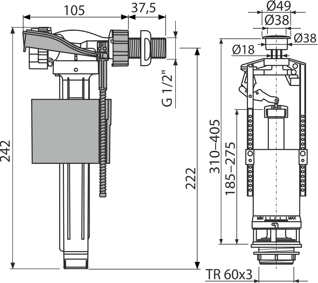 Set mecanism WC cu acţionare simplă-2