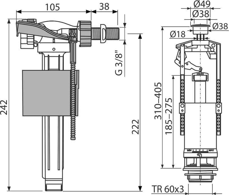 Set mecanism WC cu acţionare simplă-2