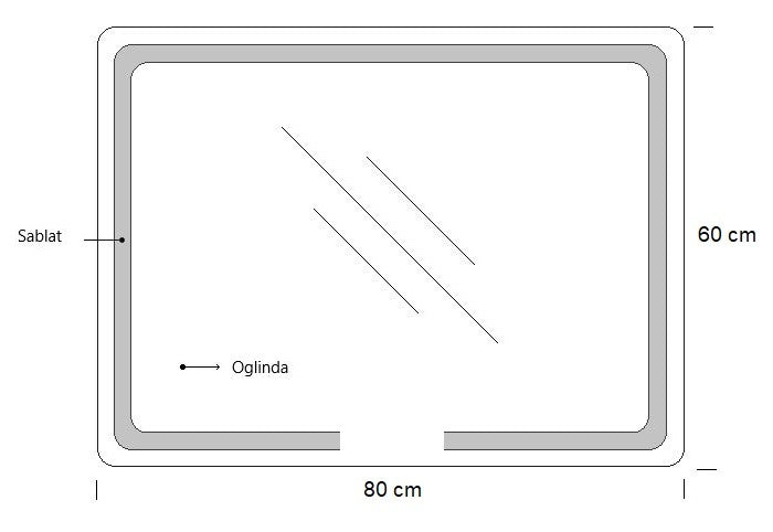 Oglindă cu iluminare LED și întrerupător touch, MD3, 80x60 cm, ramă neagră - La Cucu