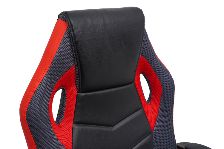 Scaun birou S-227, rosu/negru, piele ecologica/mesh textil
