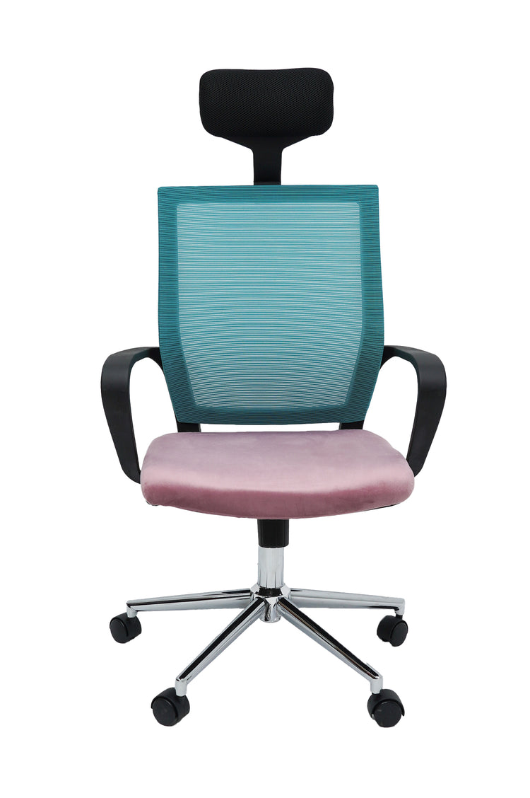 Scaun birou S-231, albastru/roz, mesh textil