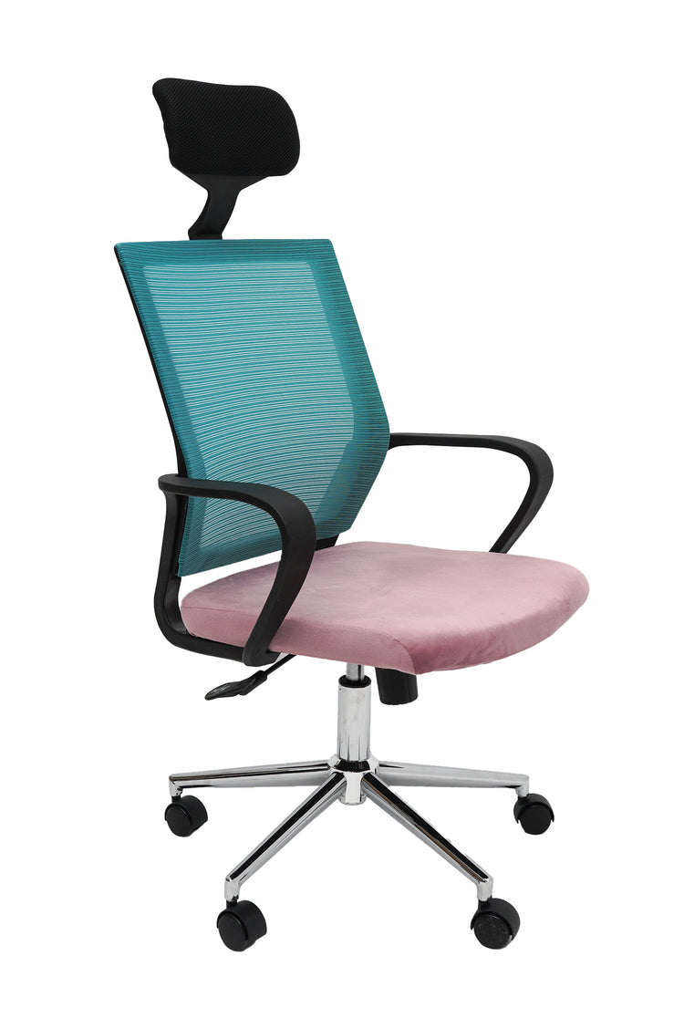 Scaun birou S-231, albastru/roz, mesh textil