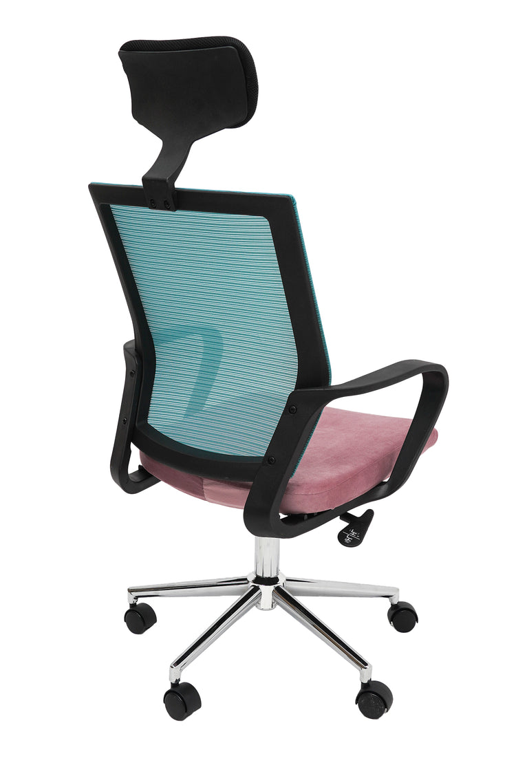 Scaun birou S-231, albastru/roz, mesh textil