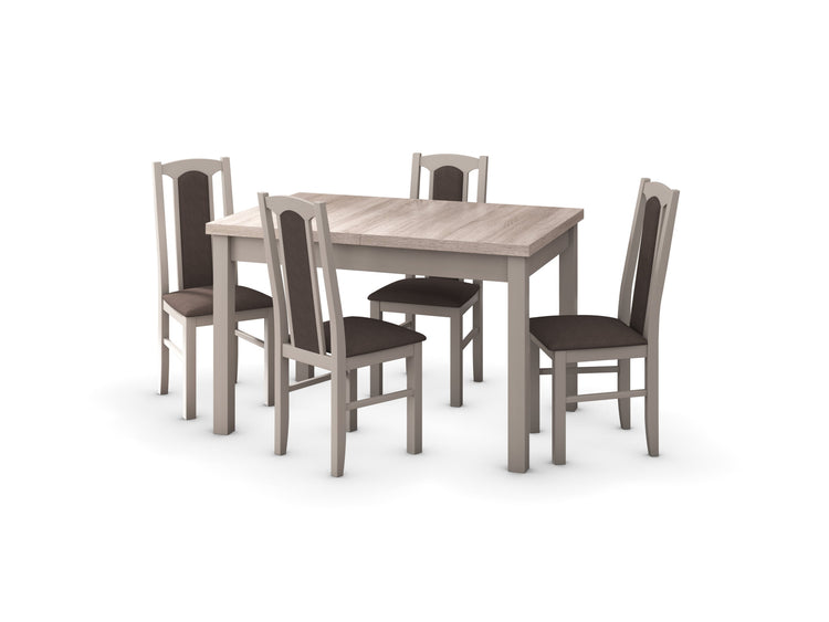 Set masa extensibila 120x150cm cu 4 scaune tapitate, mb-13 max5 si s-37 boss7 s6, sonoma, lemn masiv de fag, stofa