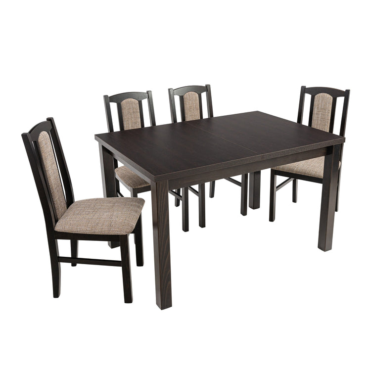 Set masa extensibila 120x150cm cu 4 scaune tapitate, mb-13 max5 si s-37 boss7 w2, wenge, lemn masiv, stofa
